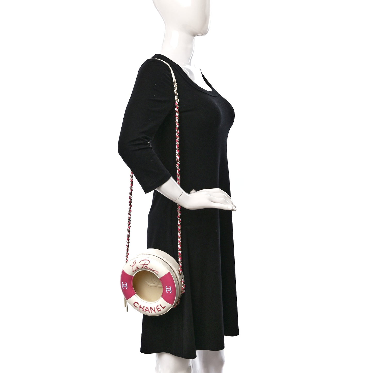 Lambskin Coco Lifesaver Round Bag Pink White