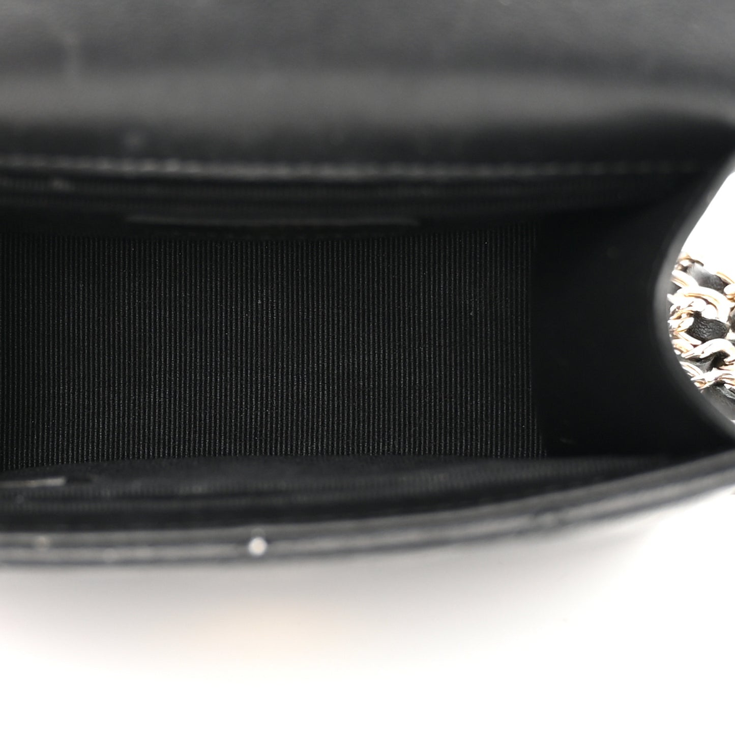 Lambskin Quilted Top Handle Flap Clutch With Chain Black