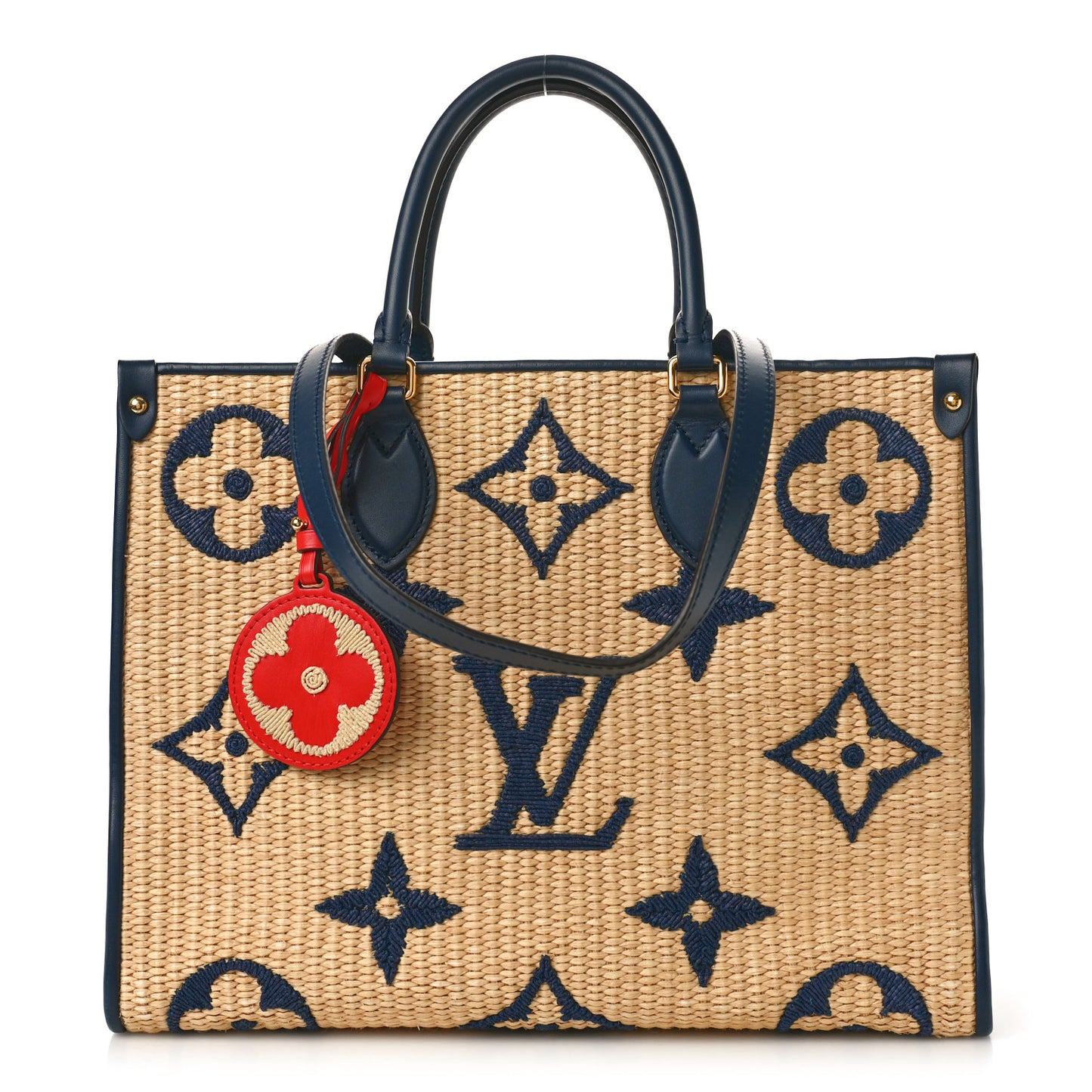 Raffia Calfskin Monogram Giant Onthego MM Blue