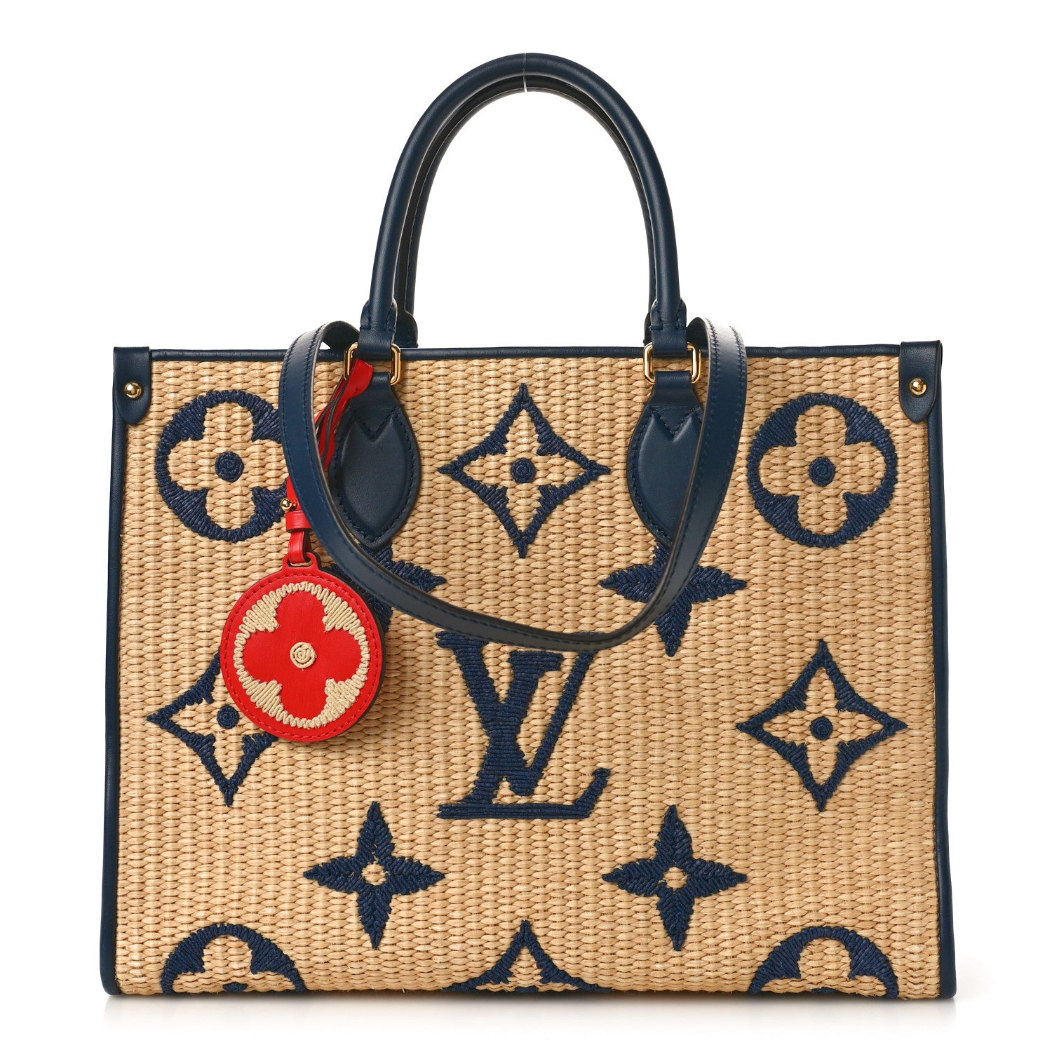 Louis Vuitton Raffia Calfskin Monogram Giant Onthego MM Blue 1 of 10