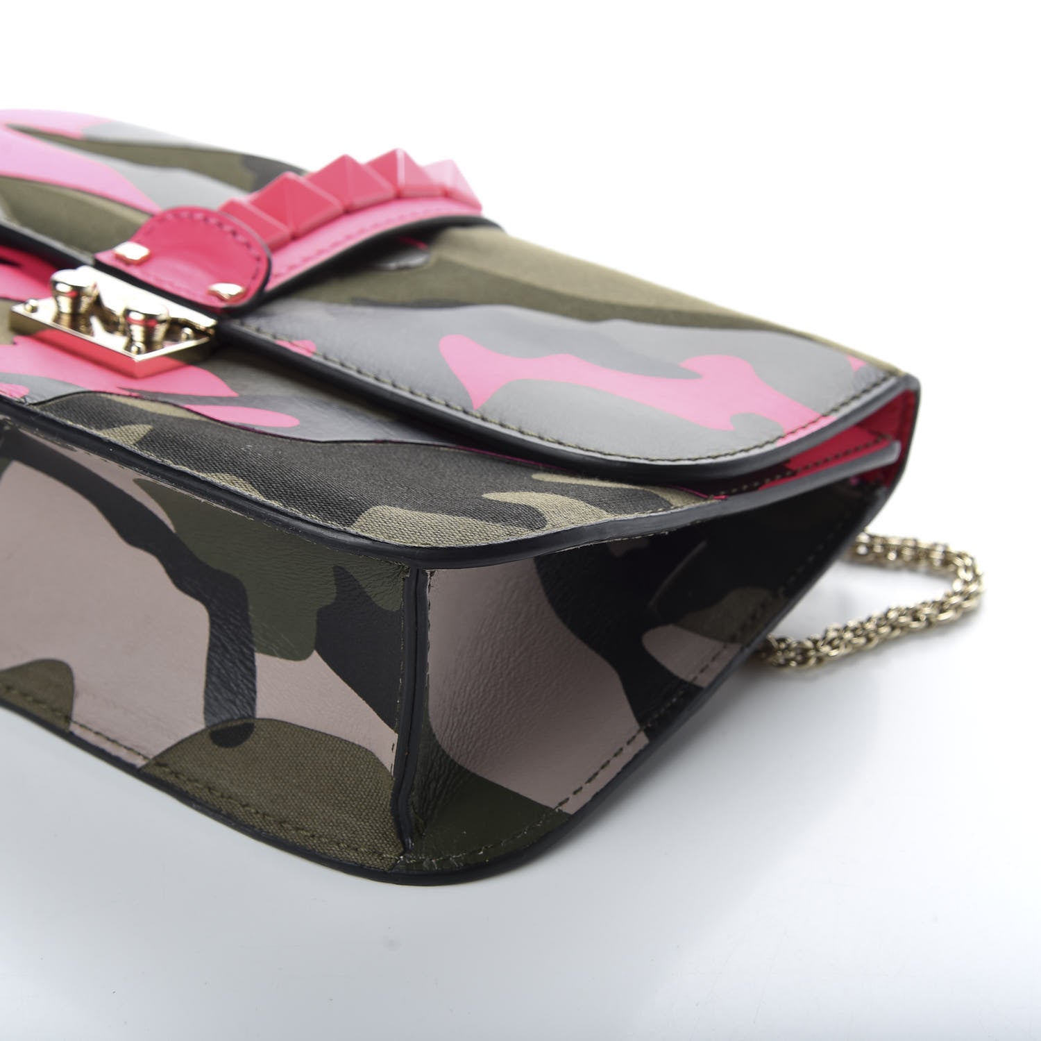Valentino Garavani Nappa Canvas Camouflage Medium Glam Lock Rockstud Flap Fuxia Fluo 8 of 9