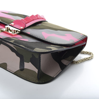Valentino Garavani Nappa Canvas Camouflage Medium Glam Lock Rockstud Flap Fuxia Fluo 8 of 9