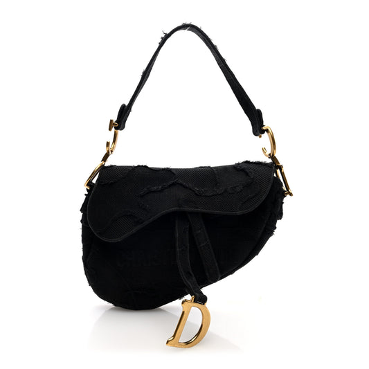 Canvas Embroidered Camouflage Saddle Bag Black