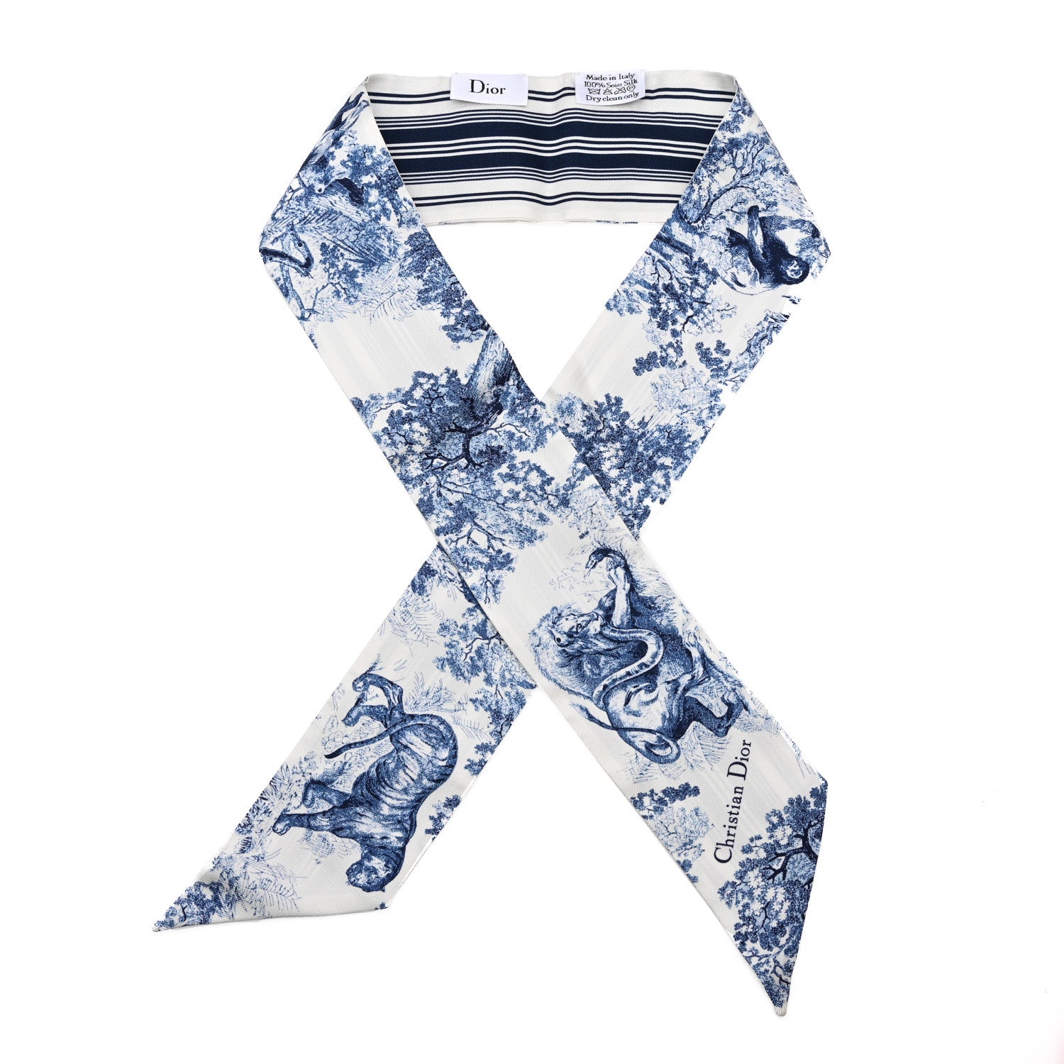 Christian Dior CHRISTIAN DIOR Silk Toile De Jouy Mitzah Scarf Blue 1 of 4