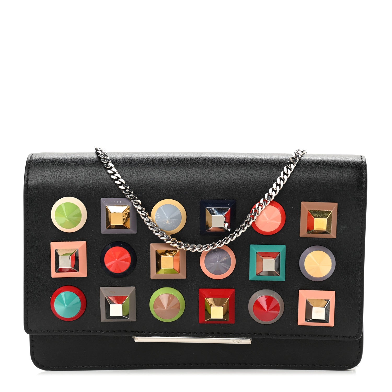 Fendi Vitello Liberty Studded Tube Wallet On Chain Black Multicolor 1 of 12