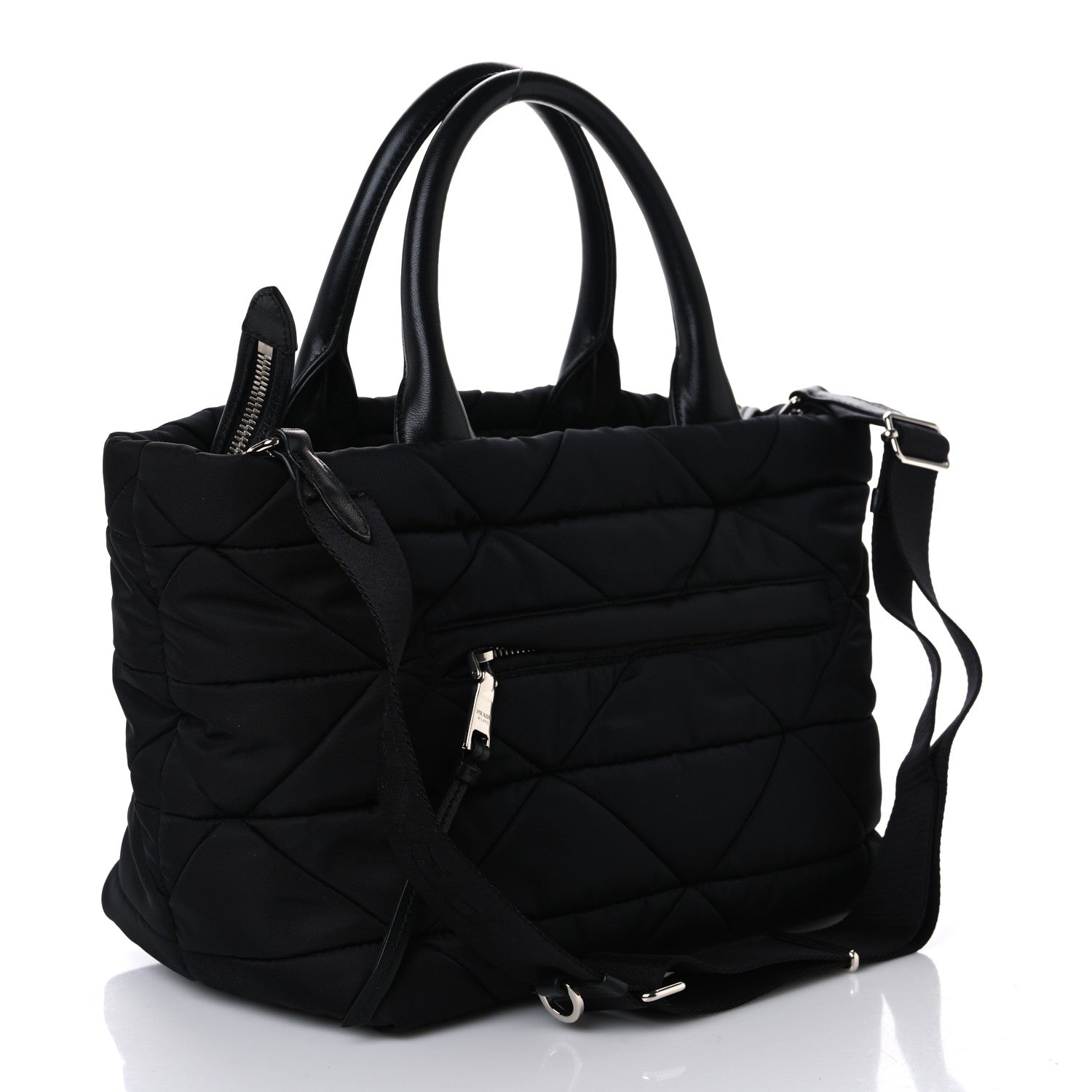 Prada Re-Nylon Nappa Triangle Quilted Padded Small Double Handled Zip Tote Black 3 of 11