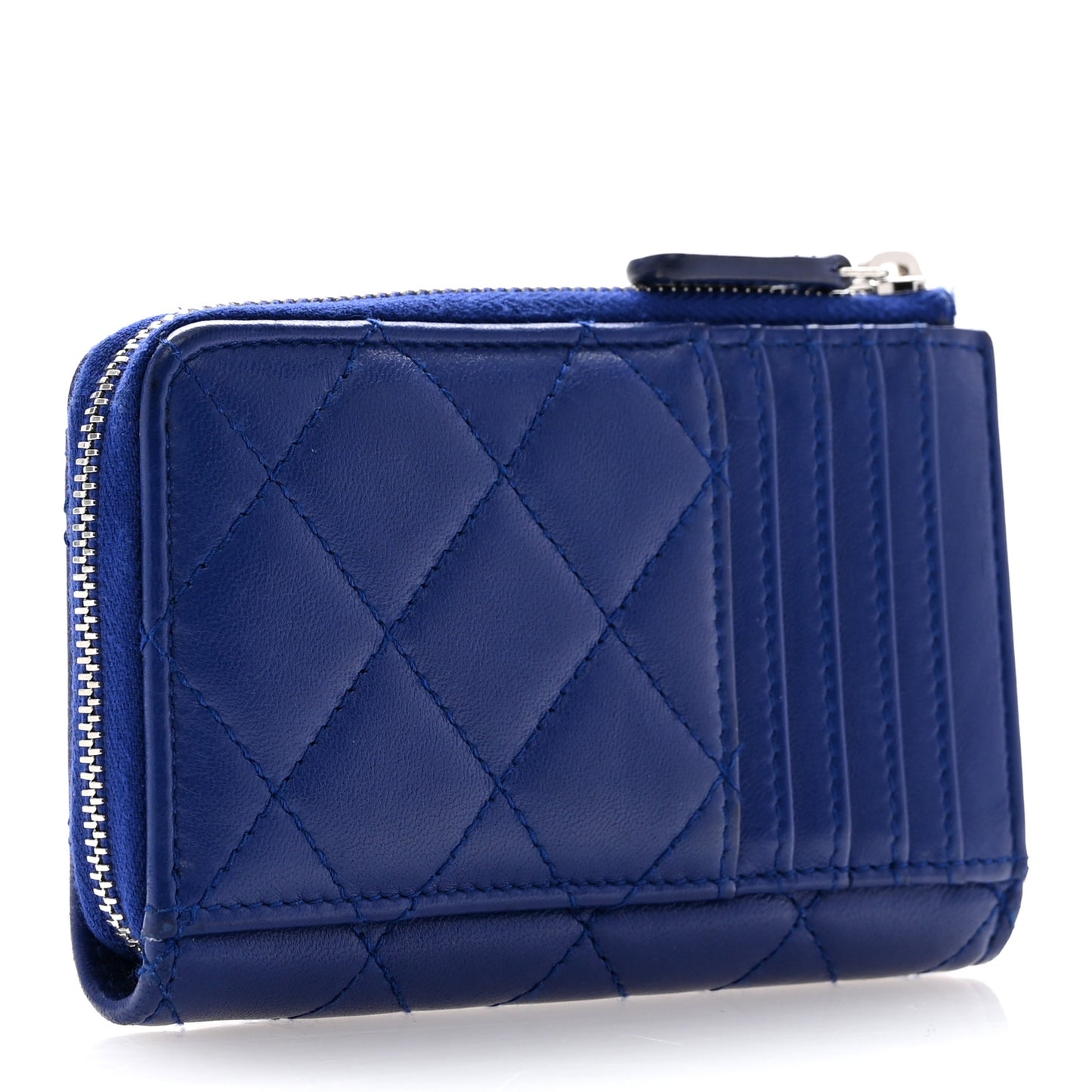 Lambskin Quilted CC Zip Around Card Holder Blue