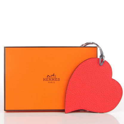 Hermes Togo Epsom Petit H Heart Bag Charm GM Rouge Pivoine Iris 4 of 4