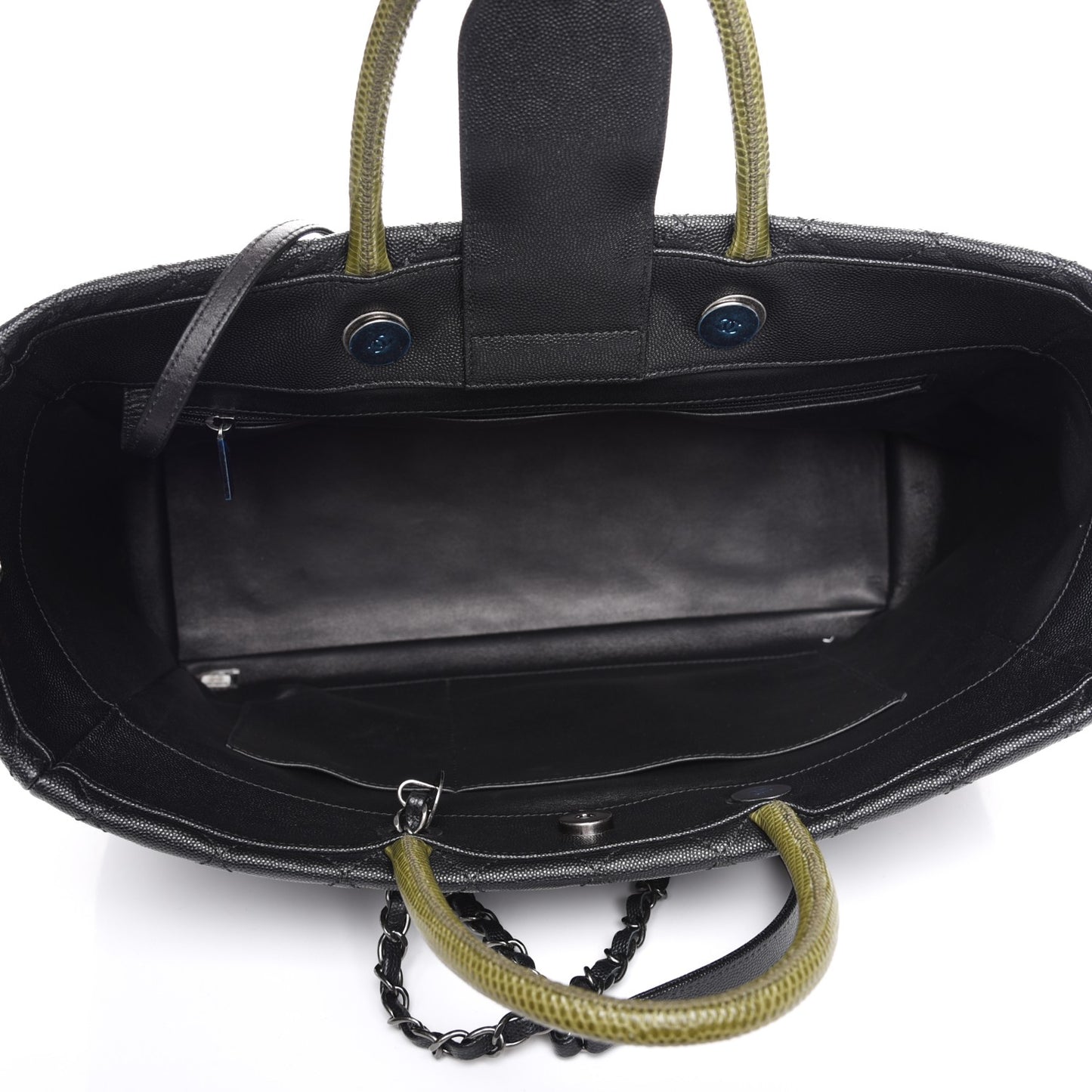Caviar Lizard Quilted Large Coco Handle Shopping Tote Black