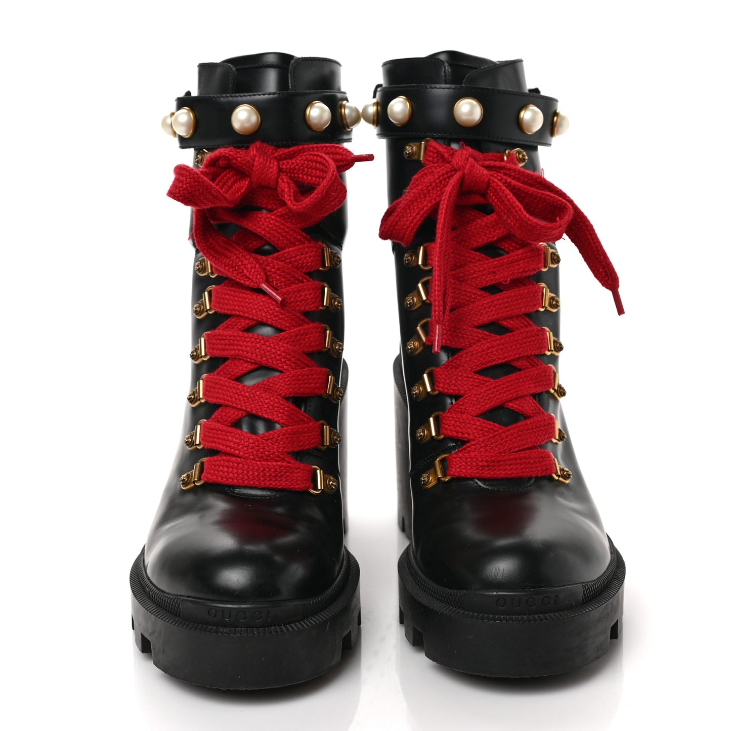Magnum Calfskin Pearl Lace Up Combat Ankle Boots 41 Black