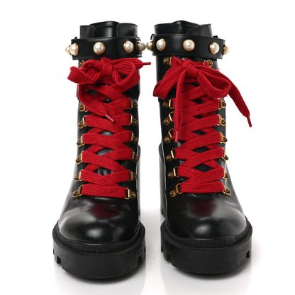 Gucci Magnum Calfskin Pearl Lace Up Combat Ankle Boots 41 Black 2 of 9