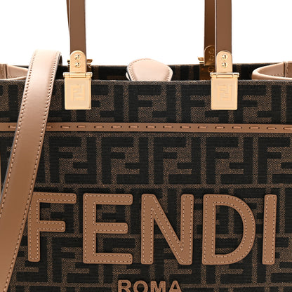 Fendi Fabric Jacquard FF 1974 Logo Small Fendi Sunshine Shopper Tote Tobacco Moro Sand 7 of 9