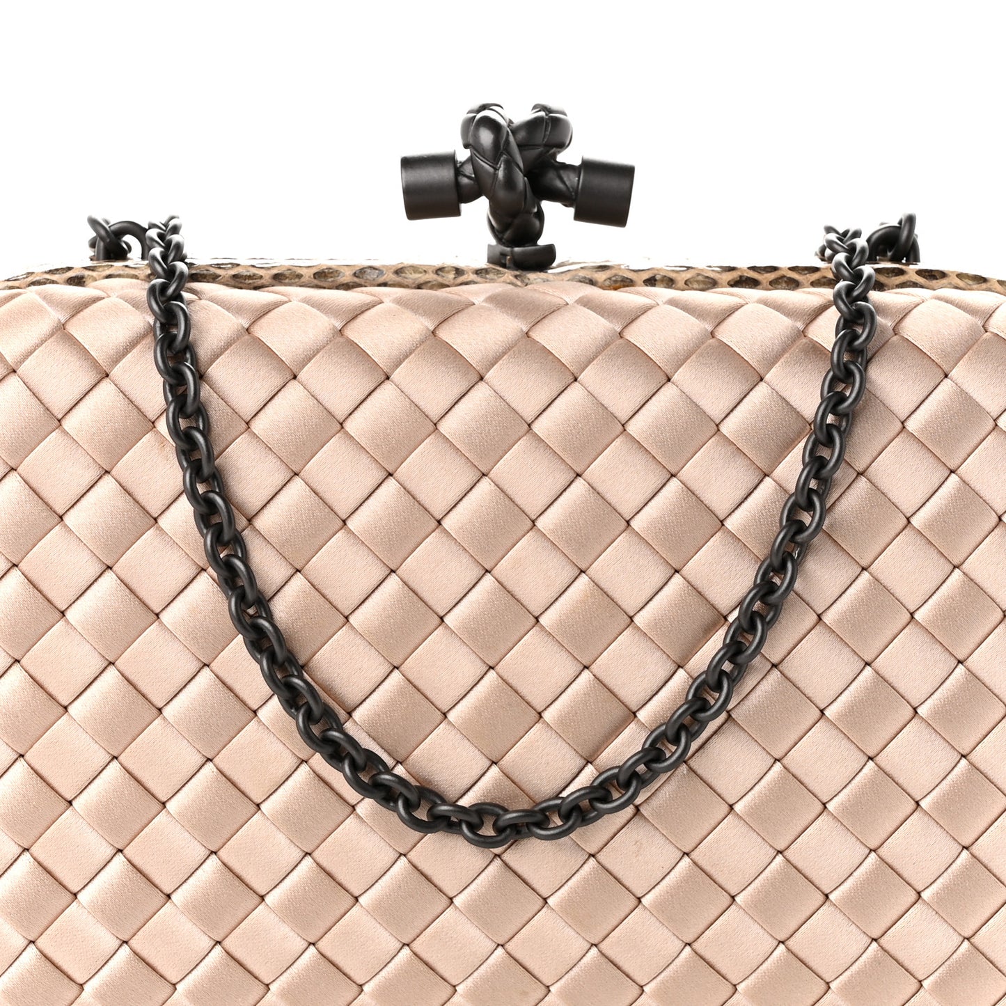 Satin Ayers Intrecciato Chain Knot Clutch Nude