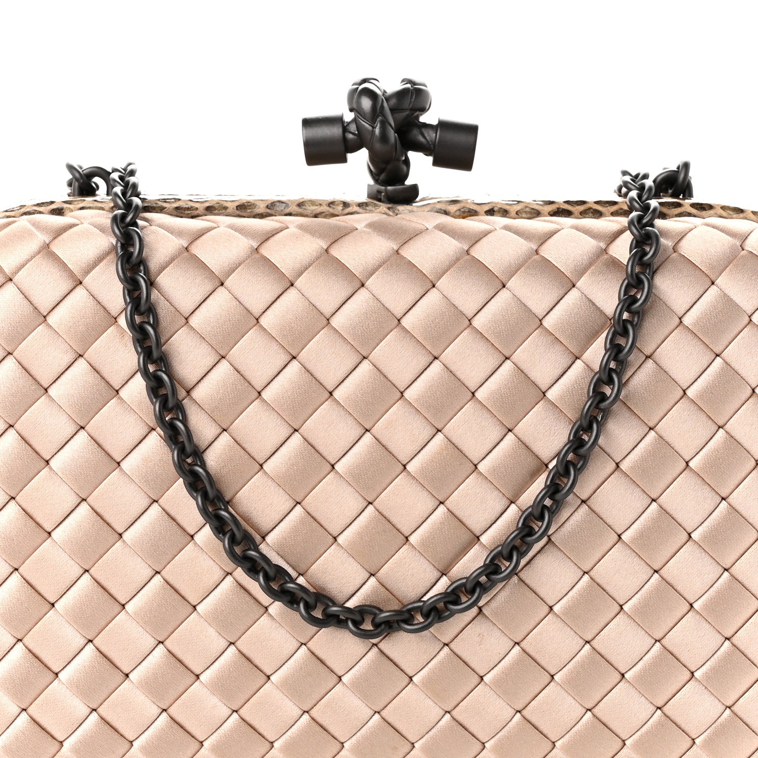 Bottega Veneta Satin Ayers Intrecciato Chain Knot Clutch Nude 7 of 10