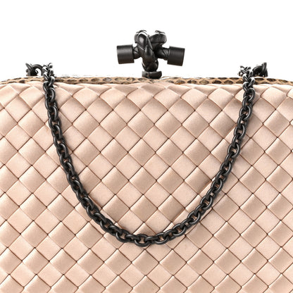 Bottega Veneta Satin Ayers Intrecciato Chain Knot Clutch Nude 7 of 10