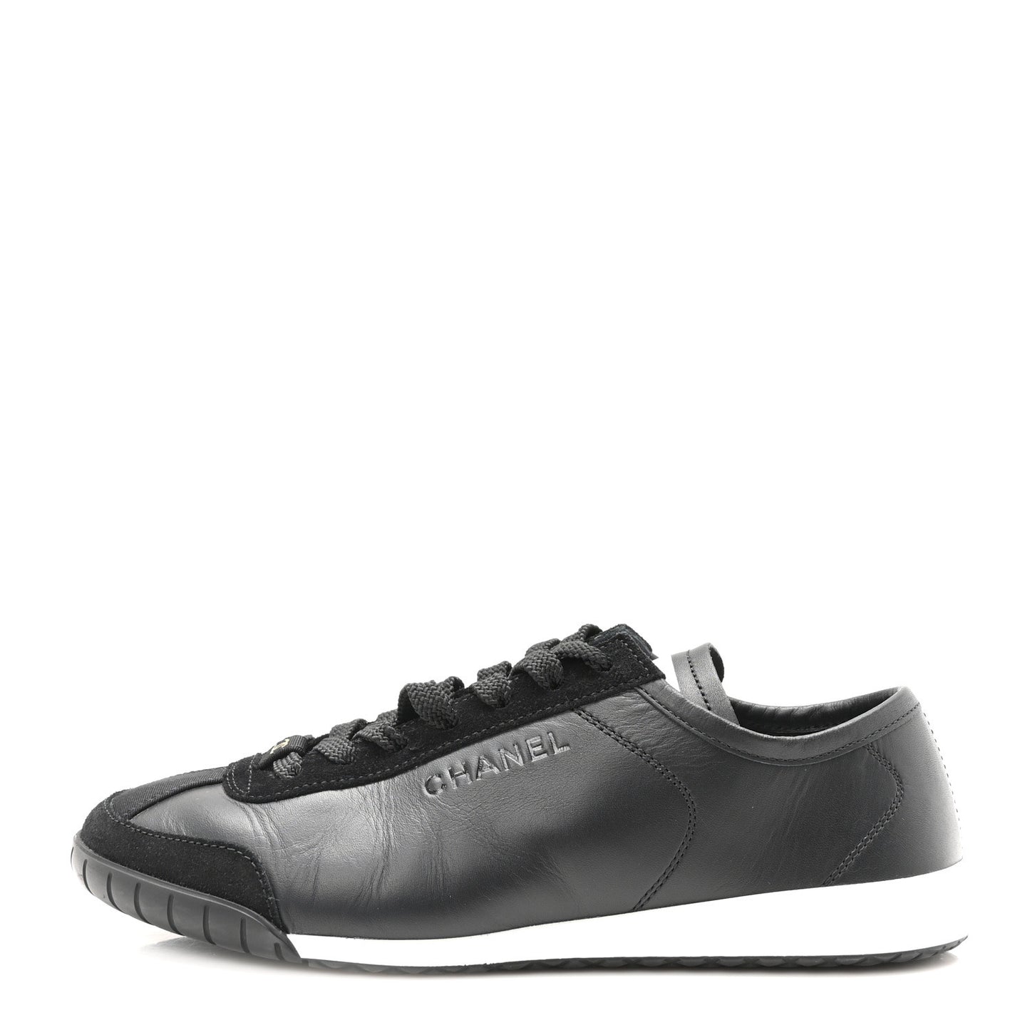 Calfskin Suede Sneakers 36 Black