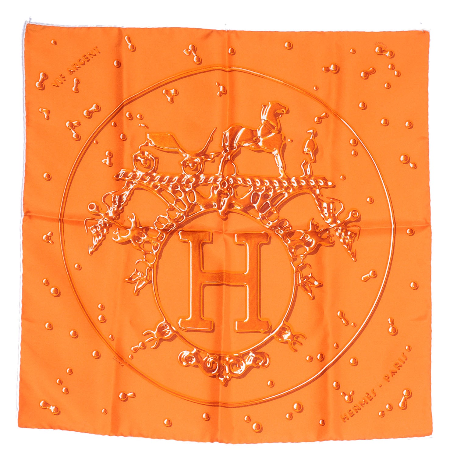 Hermes Silk Argent Pocket Square Scarf Orange 2 of 5