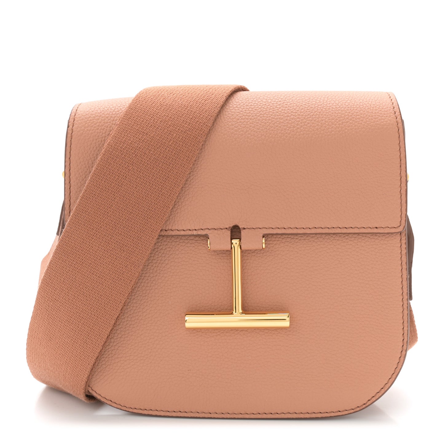 Grained Calfskin Mini T Clasp Tara Crossbody Bag Brown
