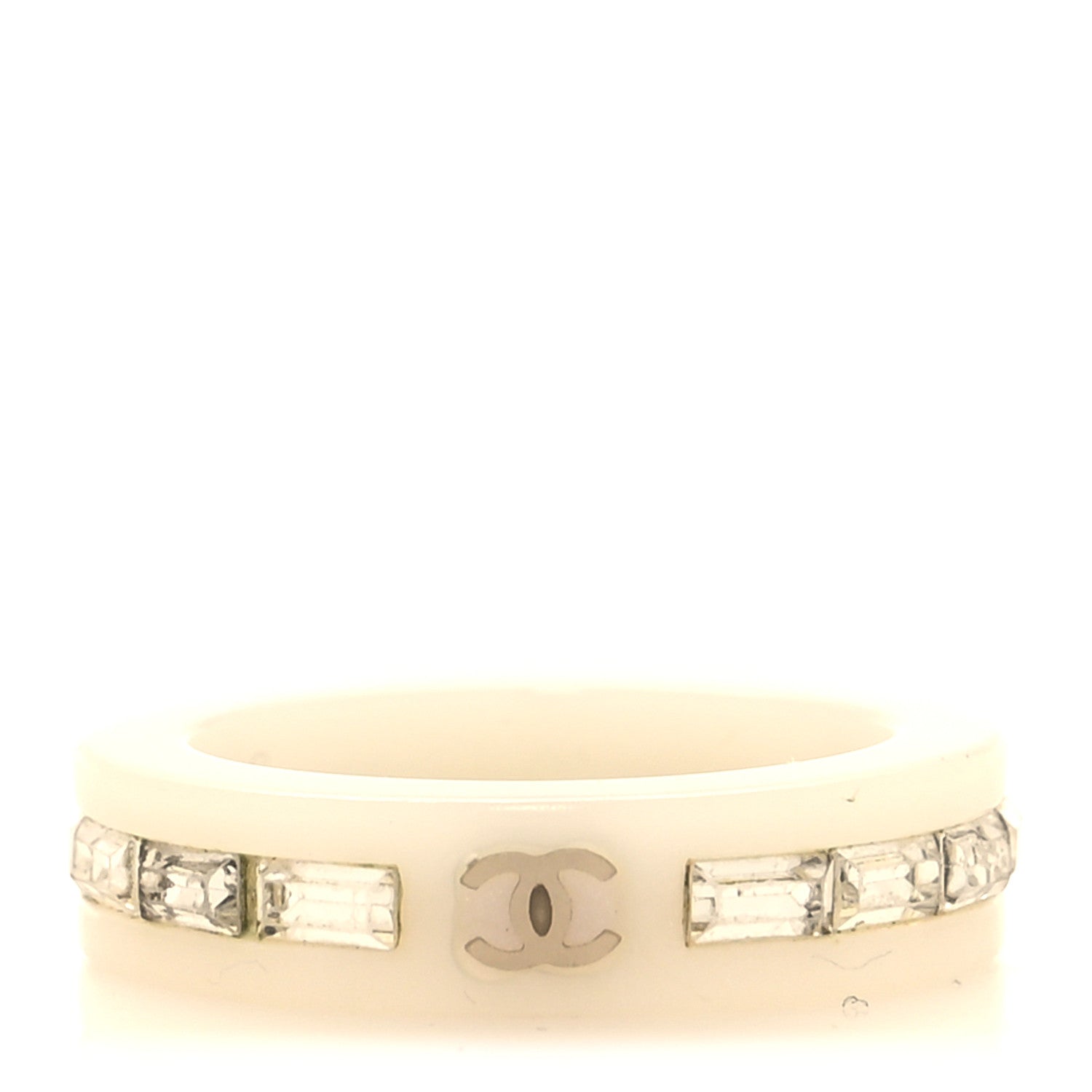 Chanel Resin Crystal Baguette CC Ring 53 6.5 White 3 of 4