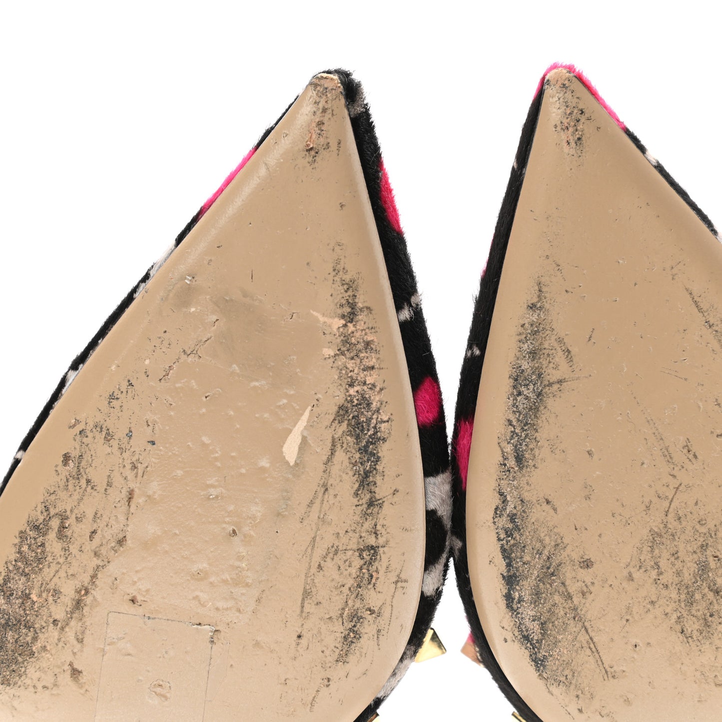 Calf Hair Leopard Print Rockstud Ankle Strap Pumps 40 Black Pink