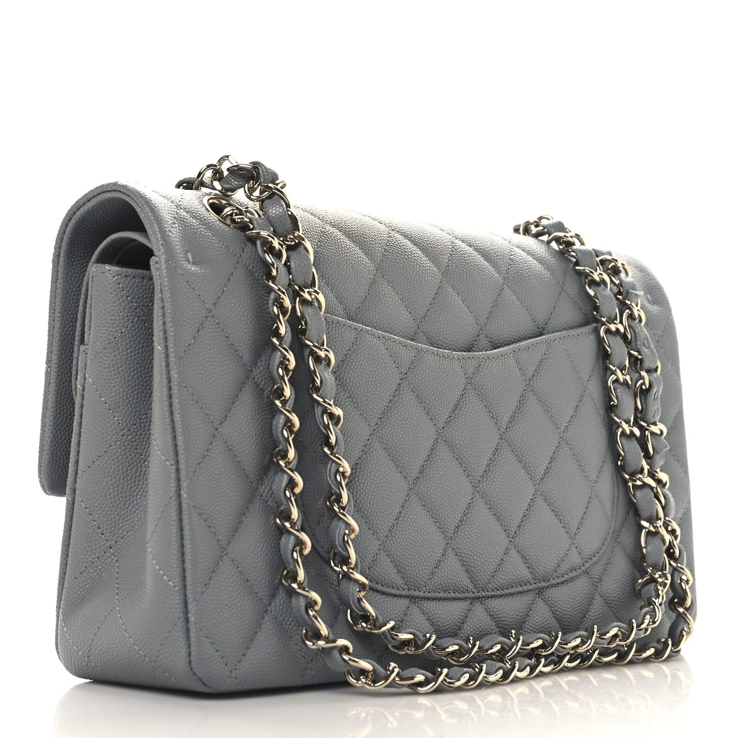 Caviar Quilted Medium Double Flap Grey
