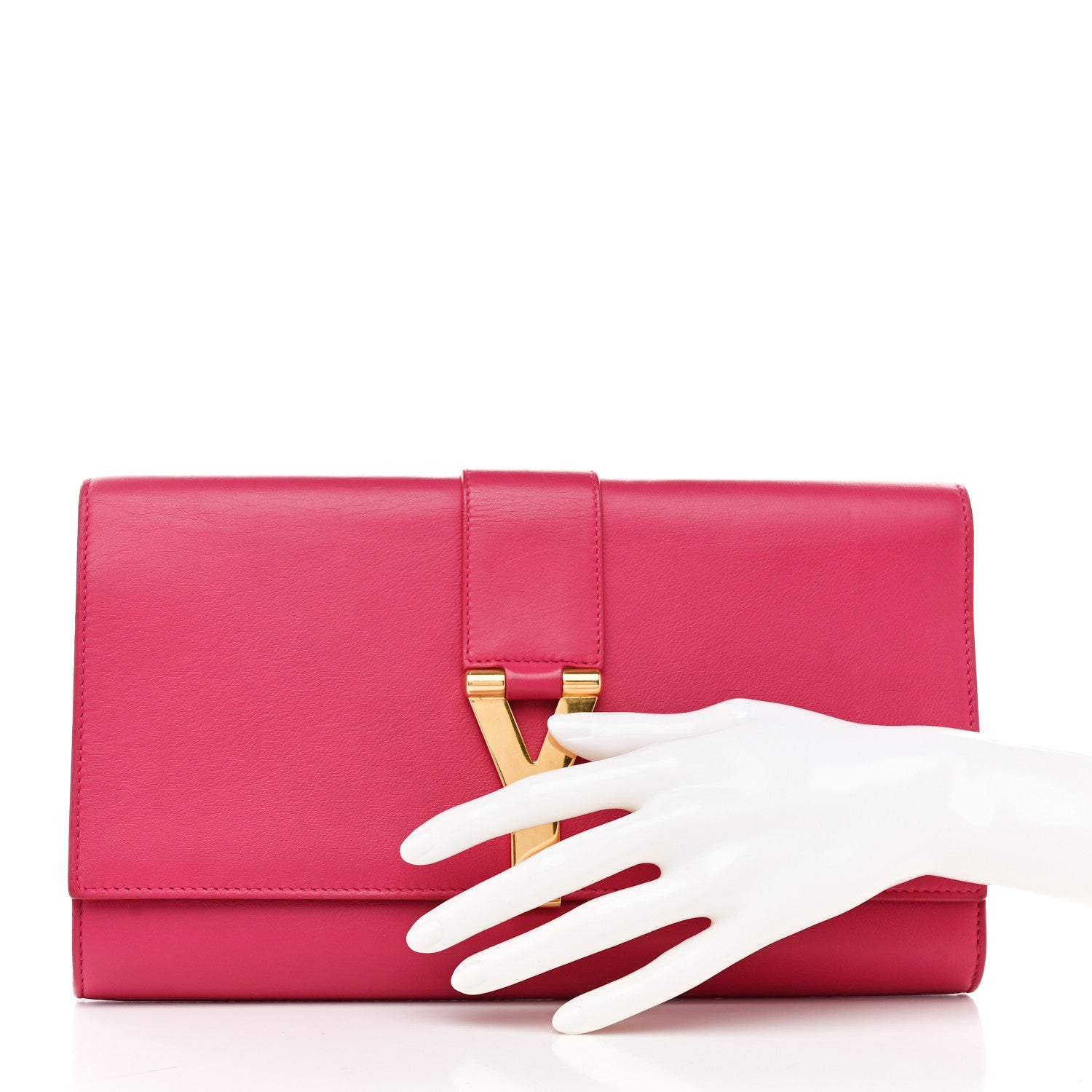 Saint Laurent Calfskin Classic Y Ligne Clutch Fuchsia 2 of 10