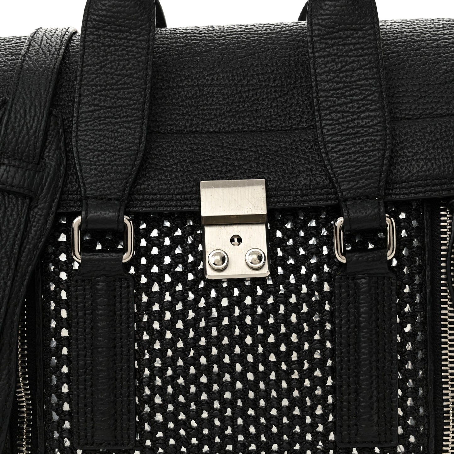 PHILLIP LIM 3.1 Textured Calfskin Woven Panel Medium Pashli Satchel Black Silver