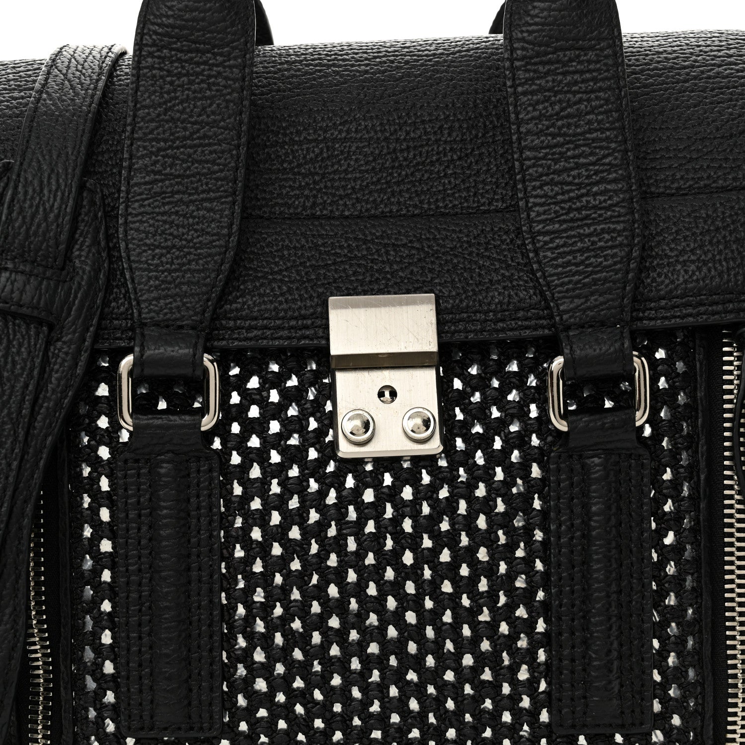 3.1 Phillip Lim PHILLIP LIM 3.1 Textured Calfskin Woven Panel Medium Pashli Satchel Black Silver 8 of 14