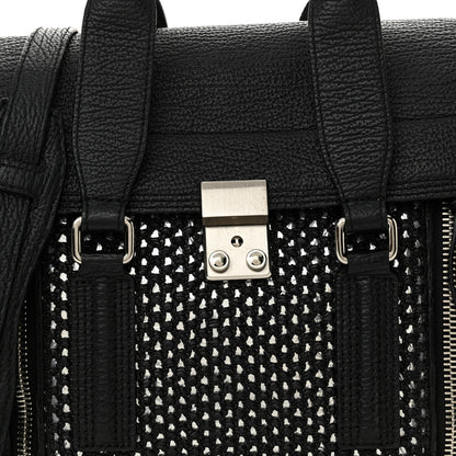 3.1 Phillip Lim PHILLIP LIM 3.1 Textured Calfskin Woven Panel Medium Pashli Satchel Black Silver 8 of 14