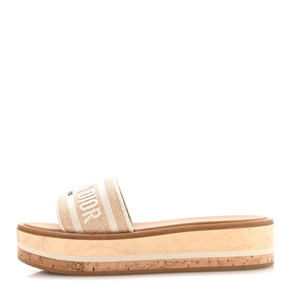 Christian Dior Raffia Dioriviera Embroidered Dway Platform Slide Sandals 38.5 White 1 of 8