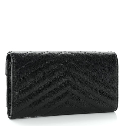 Saint Laurent Grain De Poudre Matelasse Chevron Monogram Flap Wallet Black 3 of 9