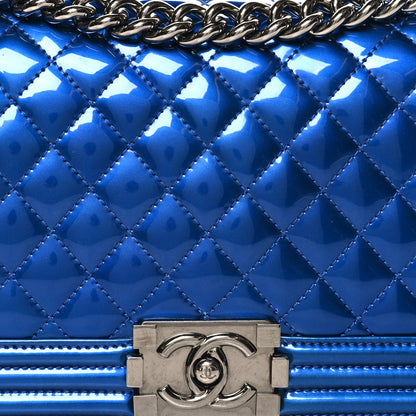 Chanel Metallic Patent Quilted Medium Boy Flap Blue 8 of 11
