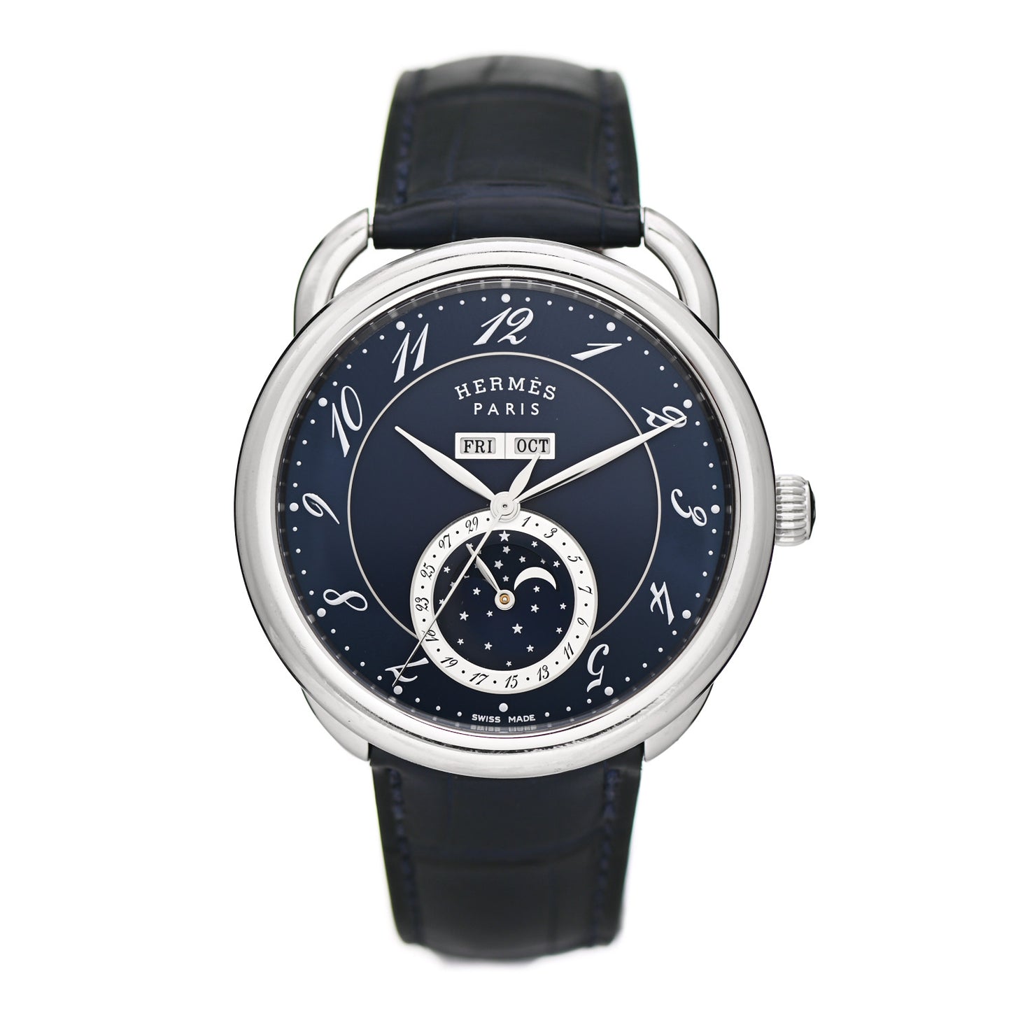 Stainless Steel Alligator 43mm Arceau Grande Lune Automatic Watch Bleu Abysse