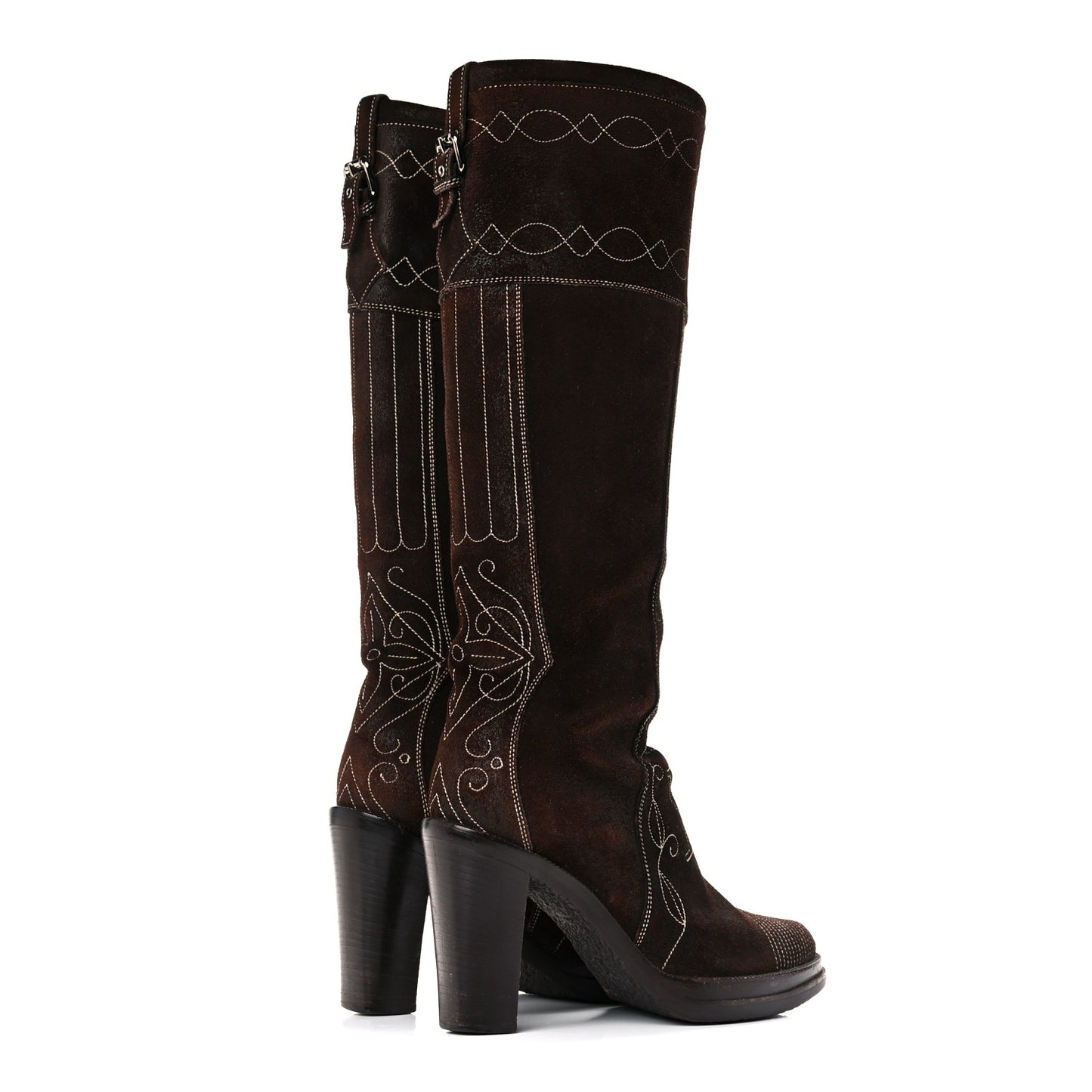 Suede Cowboy Knee High Tall Boots 36.5 Brown