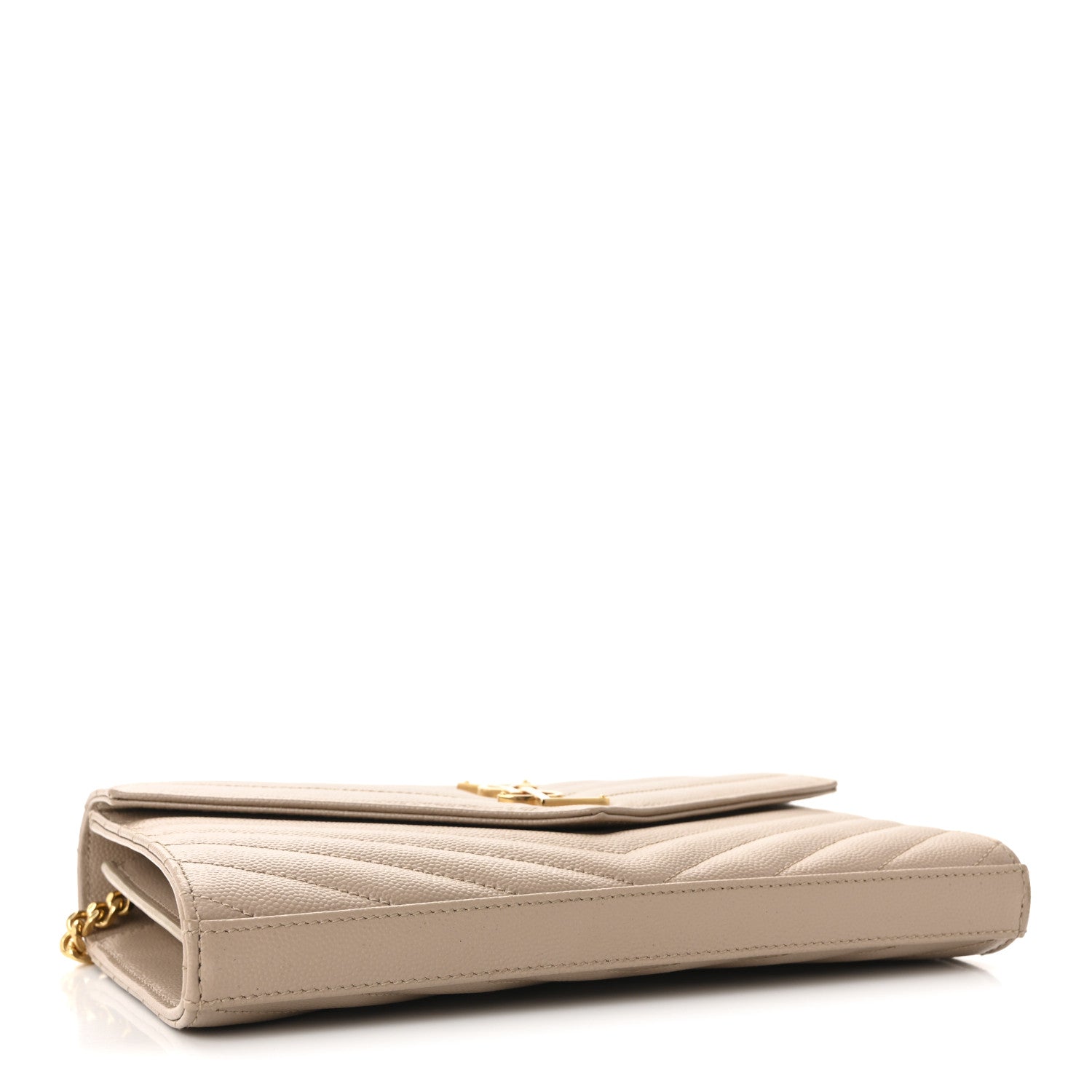 Saint Laurent Grain De Poudre Matelasse Chevron Monogram Chain Wallet Dark Beige 4 of 10