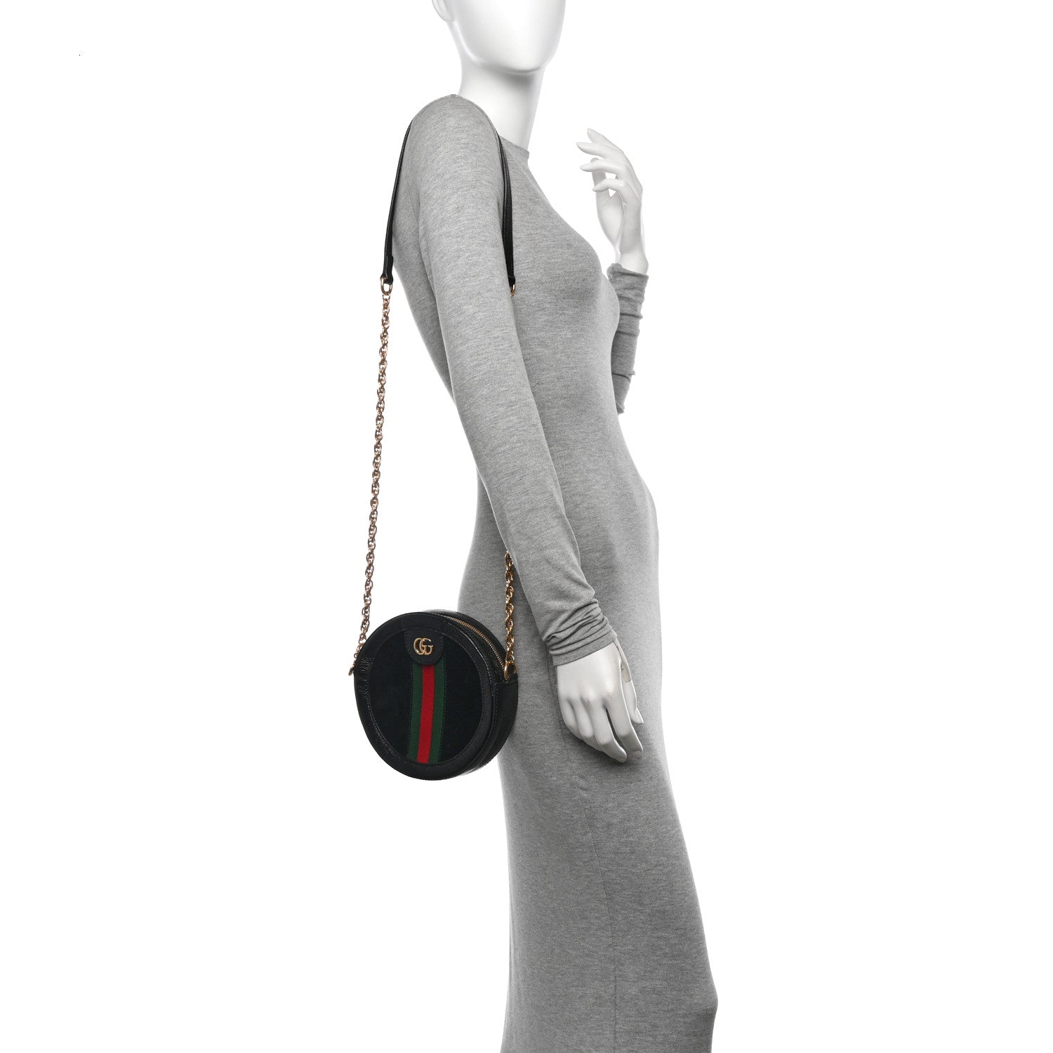Gucci Suede Patent Web Mini Ophidia Round Shoulder Bag Black 2 of 12