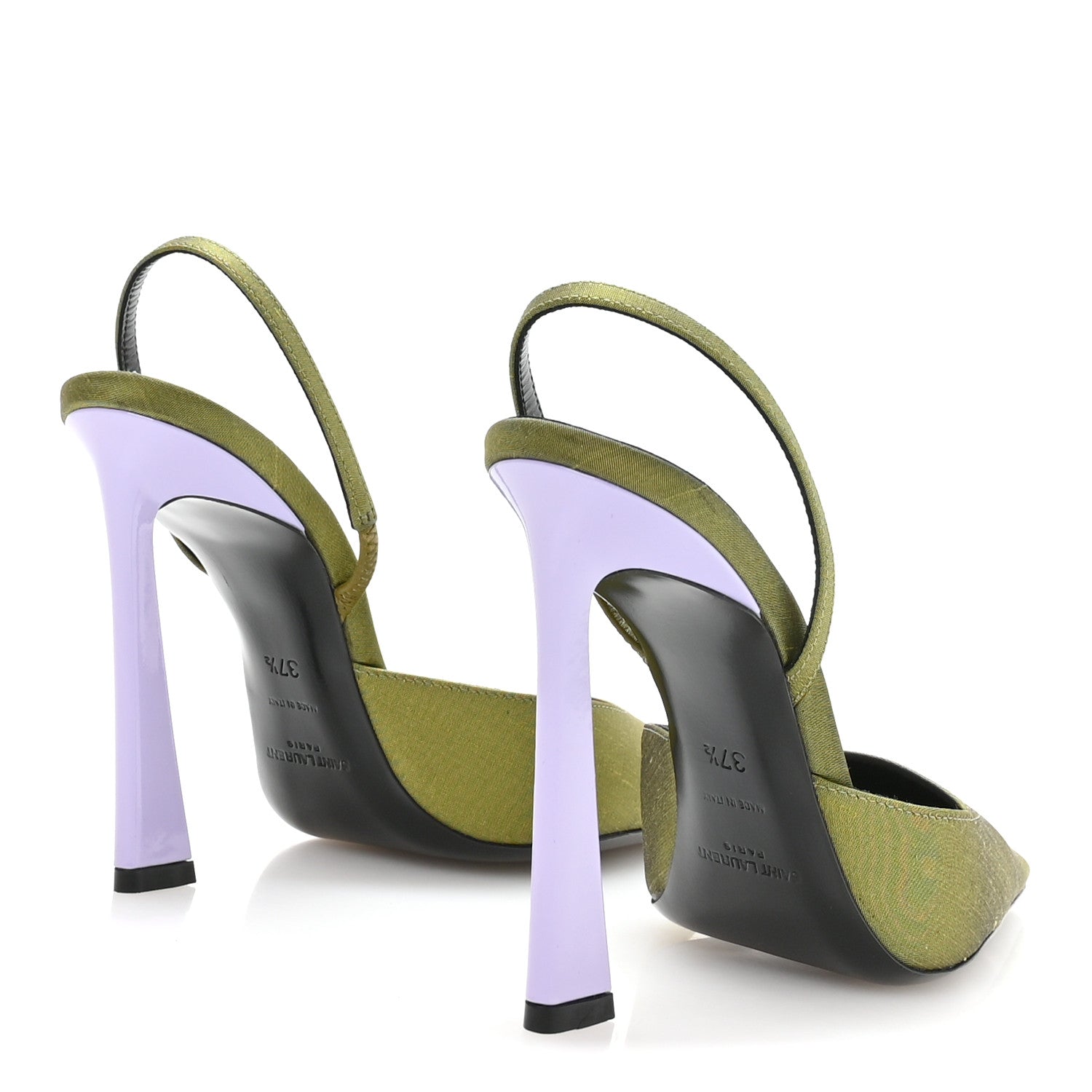 Saint Laurent Crepe De Chine Blade 105 Slingback Pumps 37.5 Lime 10 of 18