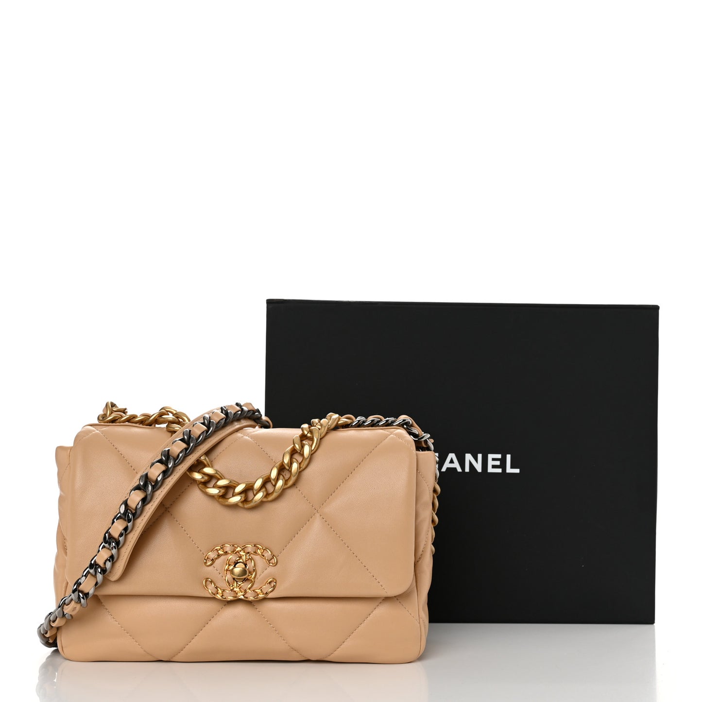 Lambskin Quilted Medium Chanel 19 Flap Beige
