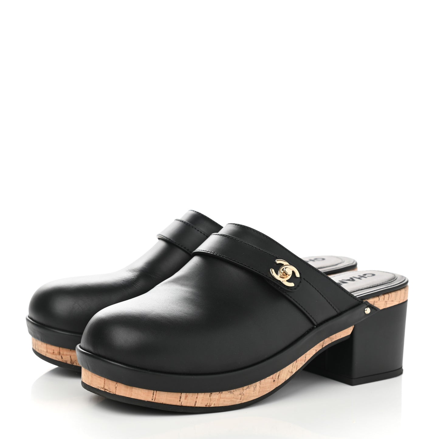 Calfskin CC Turn Lock Clogs 41 Black