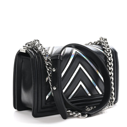 Chanel Lambskin Iridescent PVC Chevron Quilted Medium Boy Flap Black Silver 3 of 11