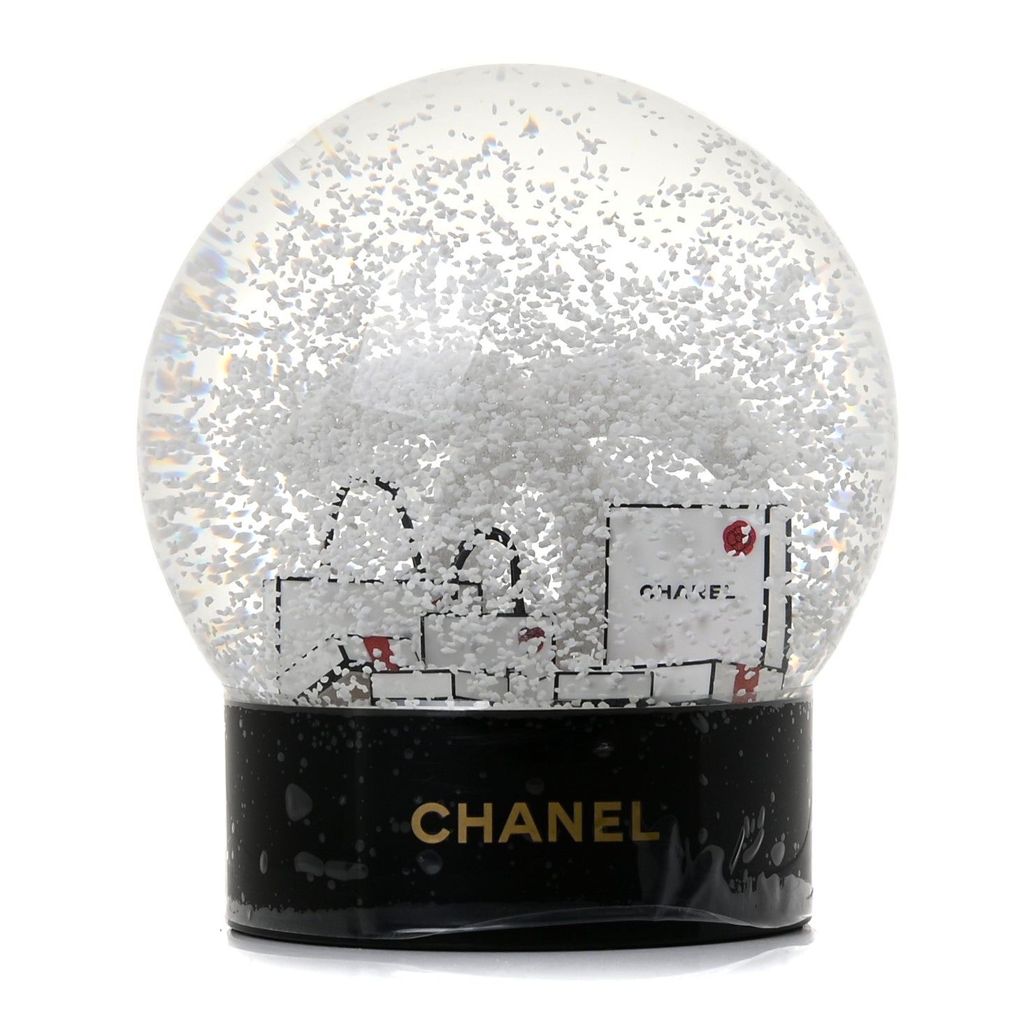 Glass CC Shopping Bag Snow Globe