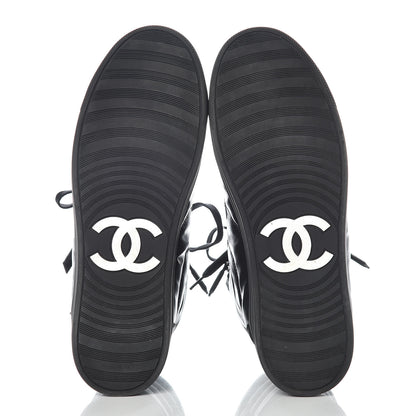 Chanel Calfskin Suede Zipped High Top CC Sneakers 38 Black 7 of 16