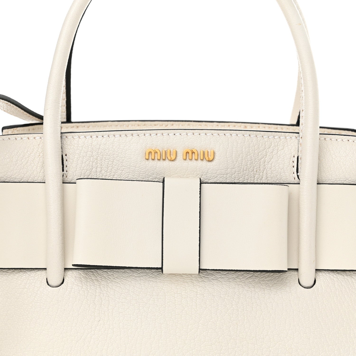Miu Miu Goatskin Madras Fiocco Small Bow Top Handle Tote White 8 of 17