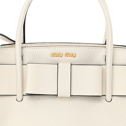 Miu Miu Goatskin Madras Fiocco Small Bow Top Handle Tote White 8 of 17