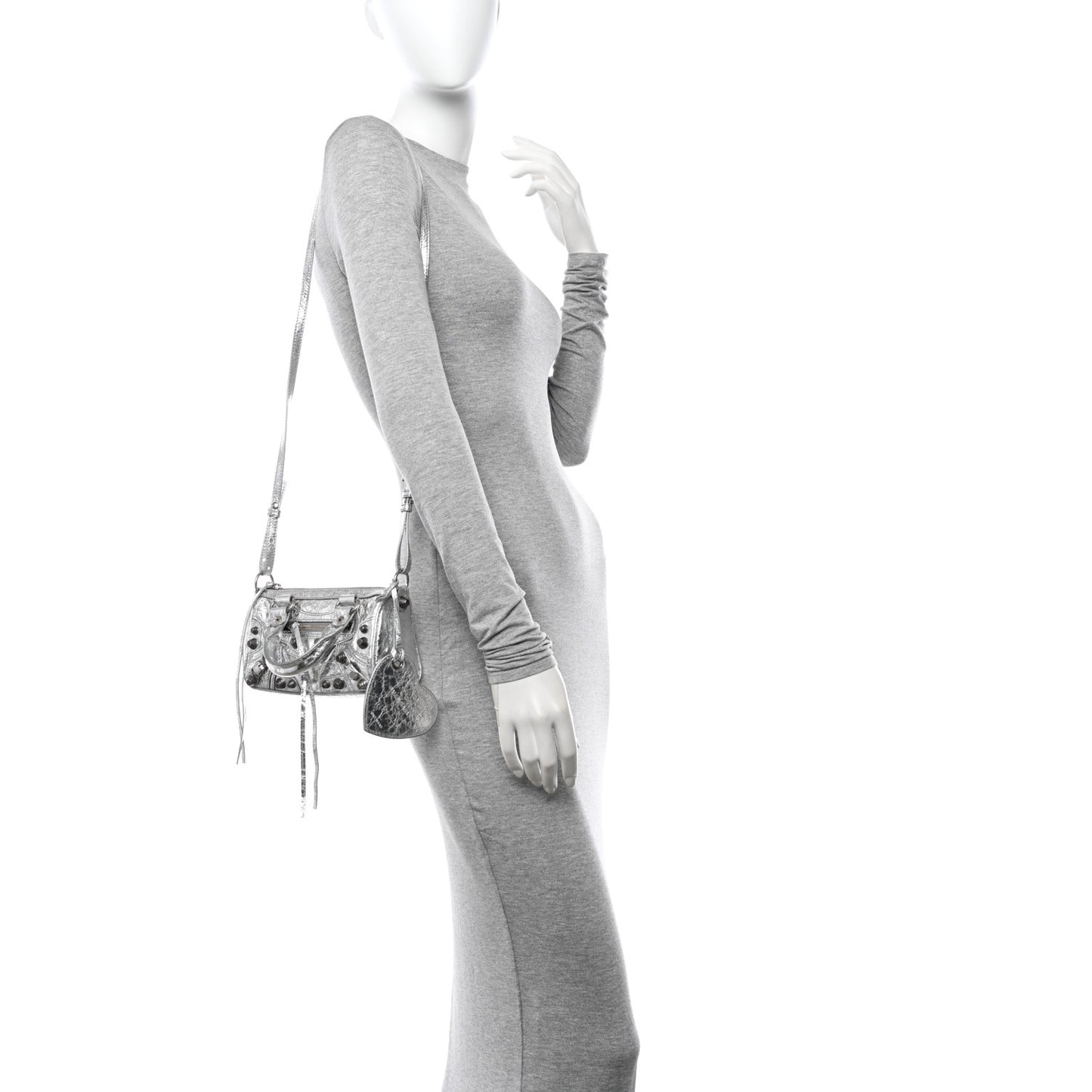 Agneau Arena Crystal Neo Nano Cagole Handbag Silver