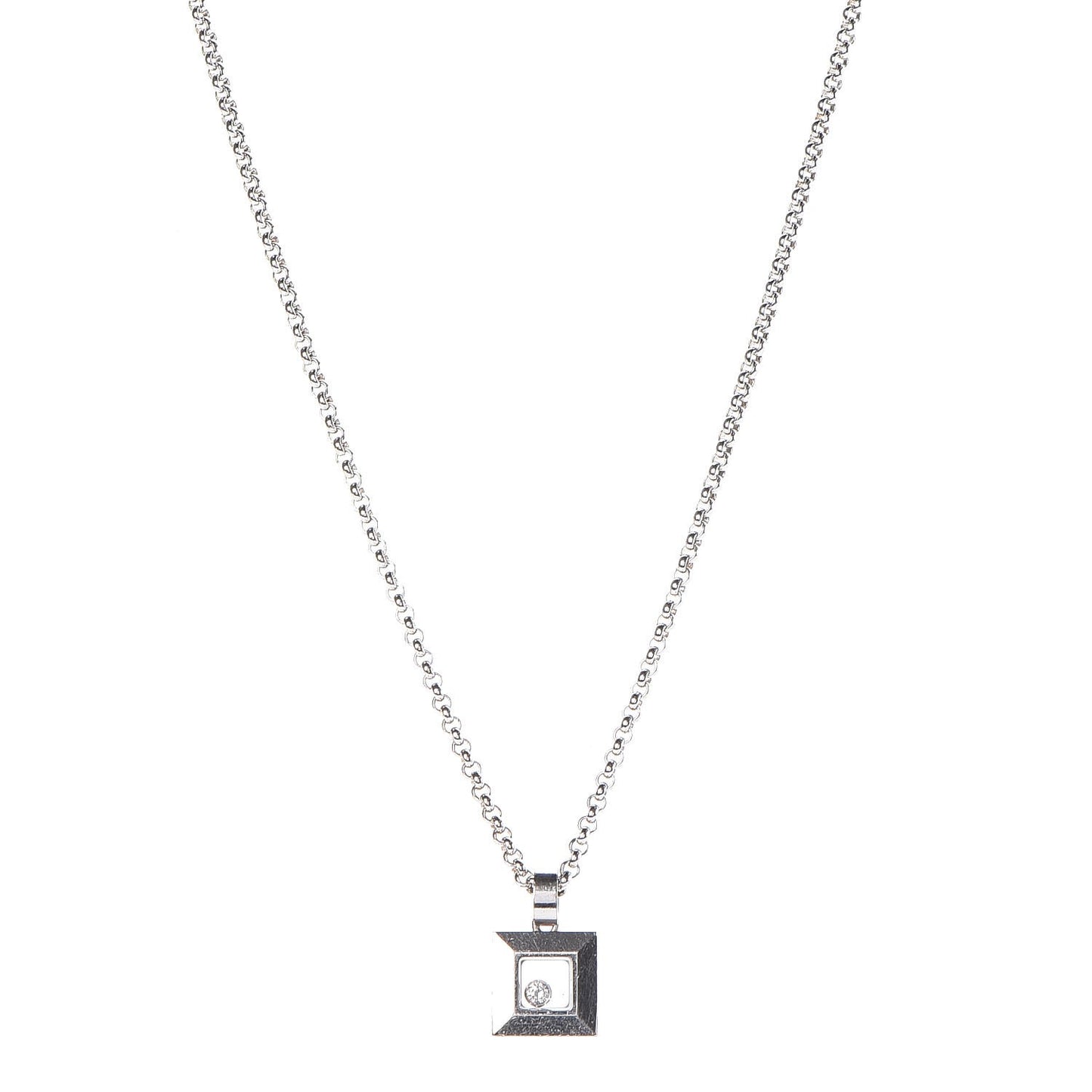18K White Gold Happy Diamonds Square Pendant Necklace