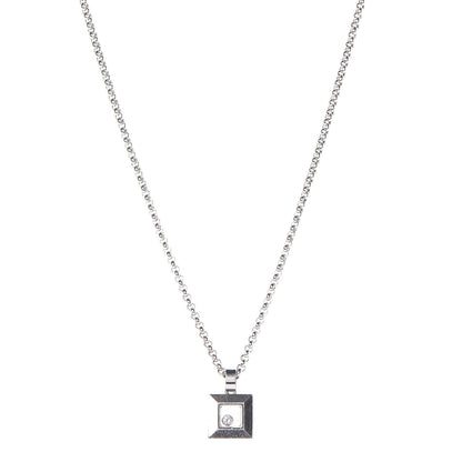 Chopard 18K White Gold Happy Diamonds Square Pendant Necklace 1 of 6