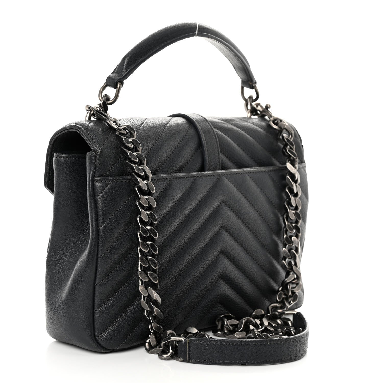 Saint Laurent Sheepskin Matelasse Chevron Monogram Medium College Bag Light Coal 3 of 11