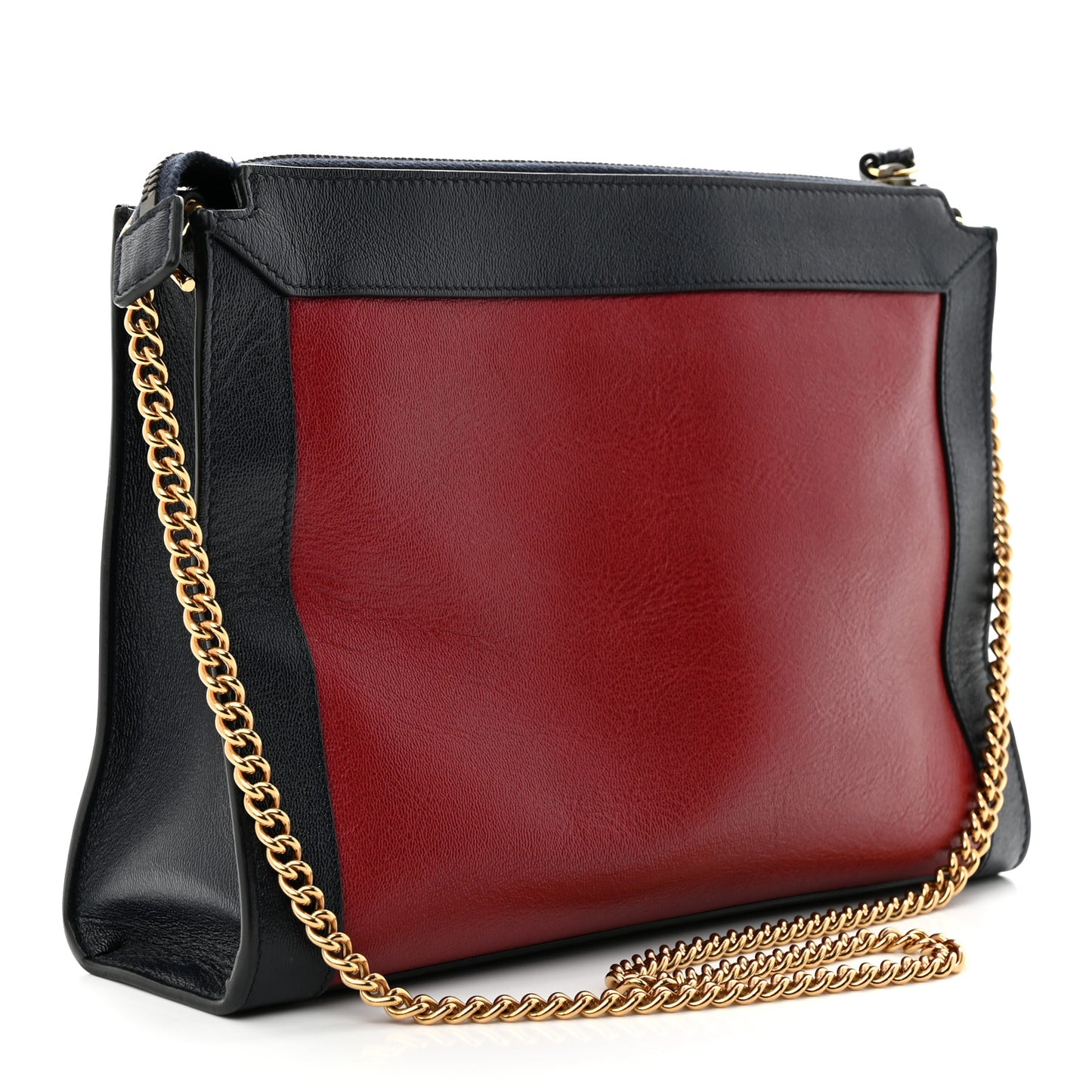 New Sakai Calfskin Lux Tri-Color Dahlia Chain Shoulder Bag New Cherry Red Sun Oil Blue