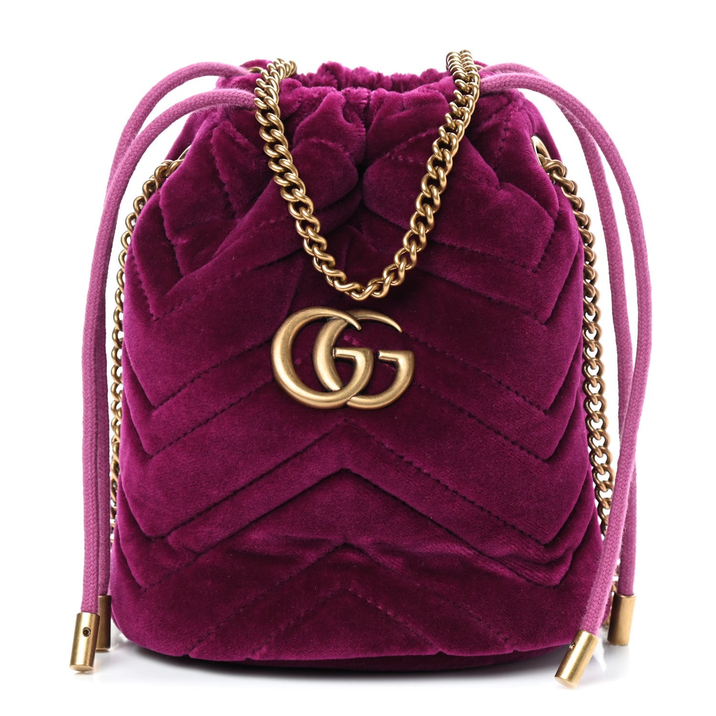 Velvet Matelasse Mini GG Marmont 2.0 Bucket Bag Fuchsia Violet Cyclamen